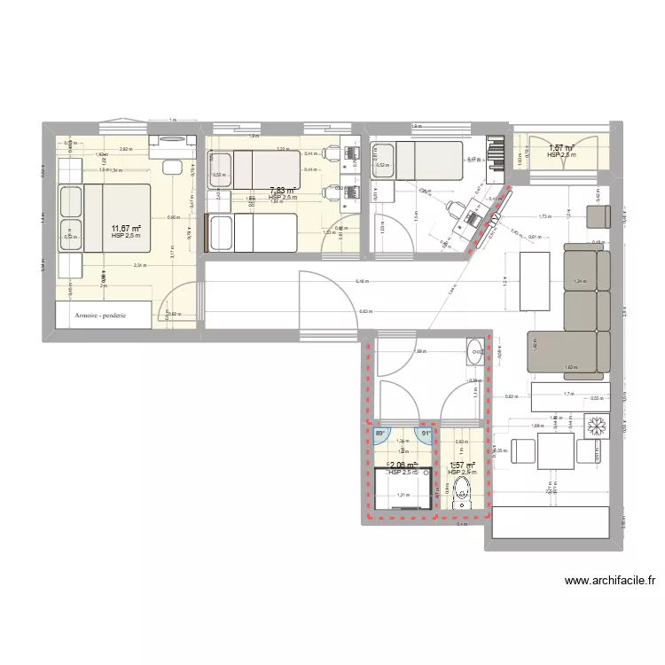 Maison Campchevalier. Plan de 5 Pièces et 25 m²