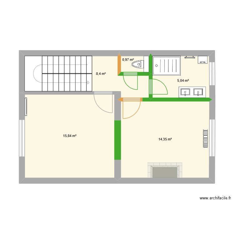 Coloc_2eme_proposition_2. Plan de 5 pièces et 45 m2