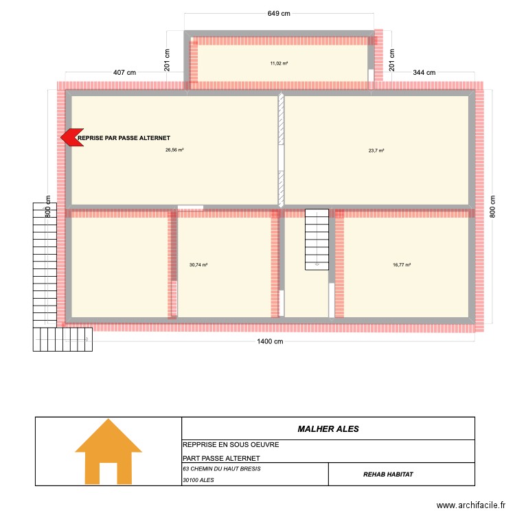 MALHER ALES . Plan de 5 pièces et 109 m2