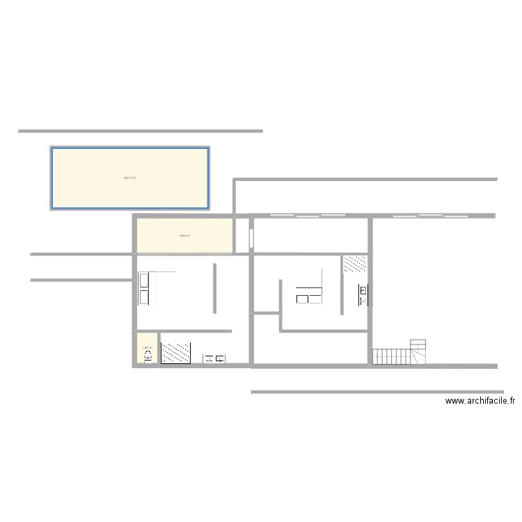 yahoue. Plan de 3 pièces et 38 m2