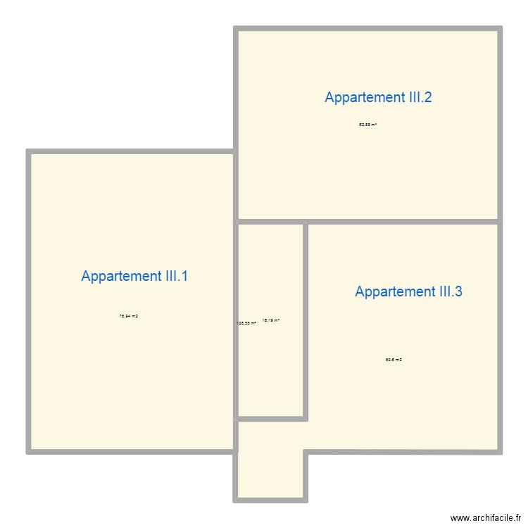 plan INSS superficie appartements troisieme étage. Plan de 3 pièces et 218 m2