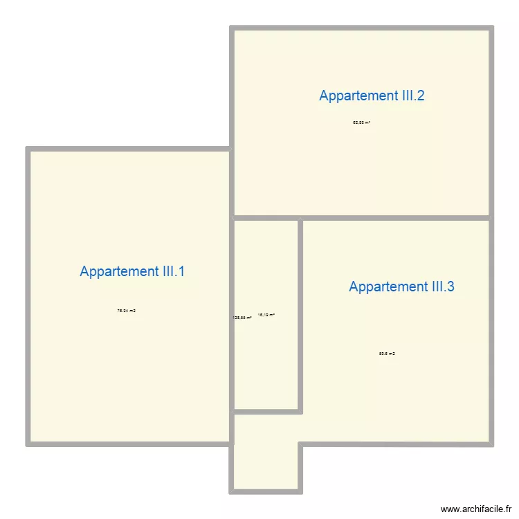 plan INSS superficie appartements troisieme &eacute;tage. Plan de 