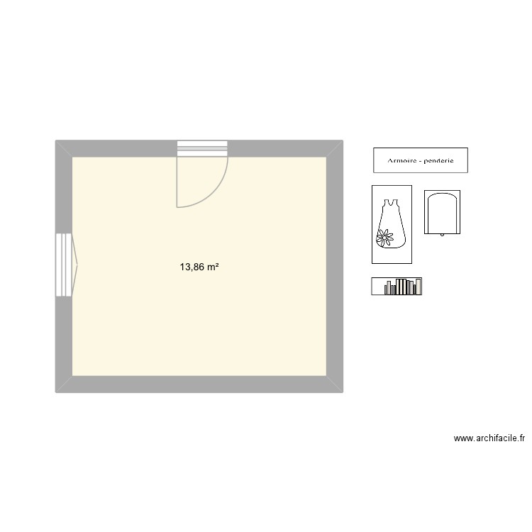 Chambre bébé. Plan de 1 pièce et 14 m2