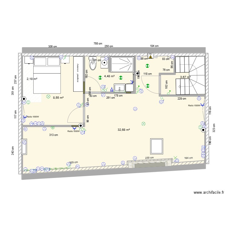 Appartement 3ème étage définitif plan Electrique. Plan de 5 pièces et 52 m2