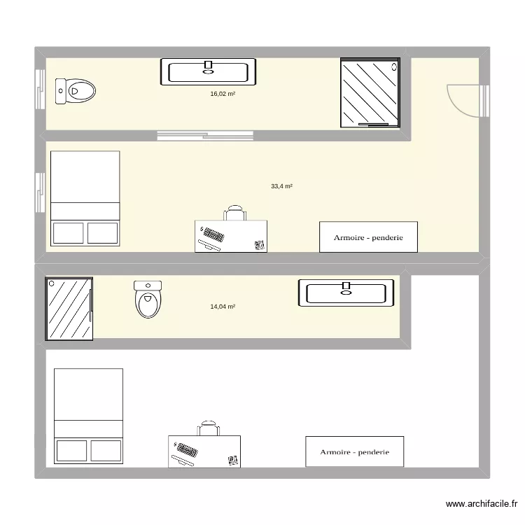 mod&egrave;le_chambre2_index2. Plan de 3  et 63 m²
