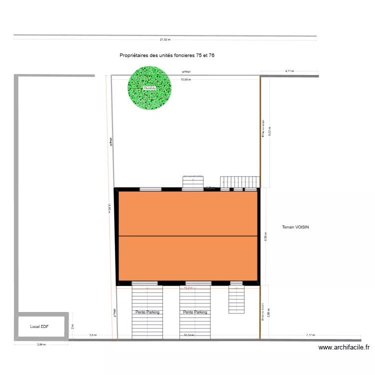 plan de masse original. Plan de 2  et 67 m²