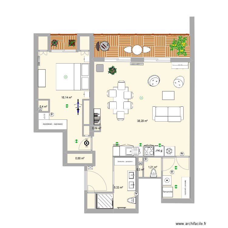St.Maur V2 avec 1 SDB et WC dans ancienne SDB. Plan de 8 pièces et 63 m2