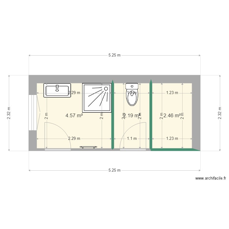 BOUCHER. Plan de 3 pièces et 9 m2