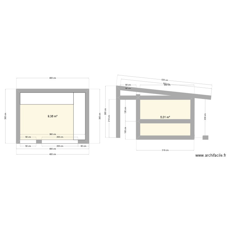 pool house. Plan de 2 pièces et 14 m2