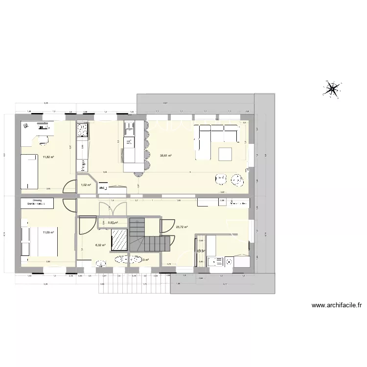 cuisine V2. Plan de 17  et 285 m²