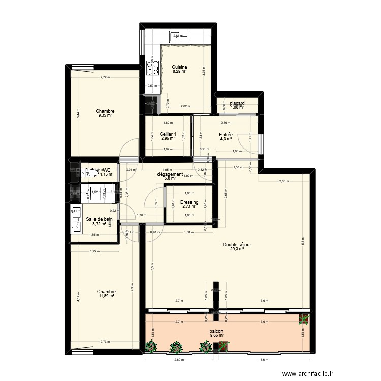 BUCCI  plantiers t4. Plan de 16 pièces et 91 m2