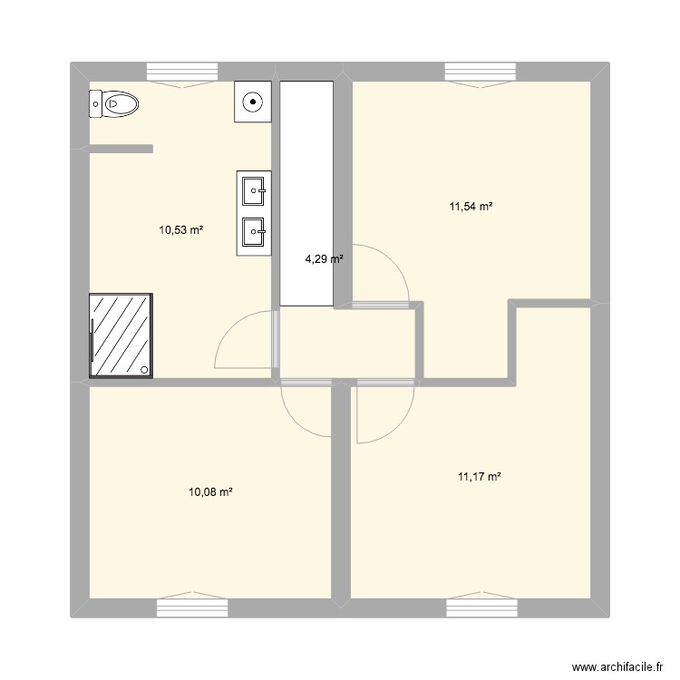 R+1. Plan de 5 pièces et 48 m2