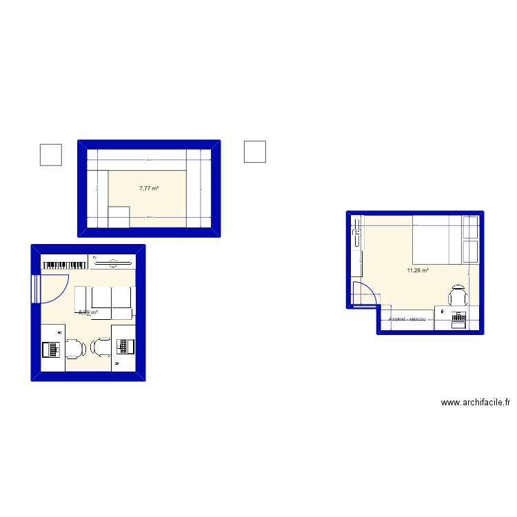 Bureau v4. Plan de 3 pièces et 28 m2