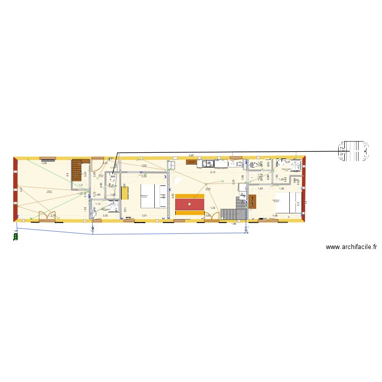 Plan longère v7. Plan de 12 pièces et 95 m2