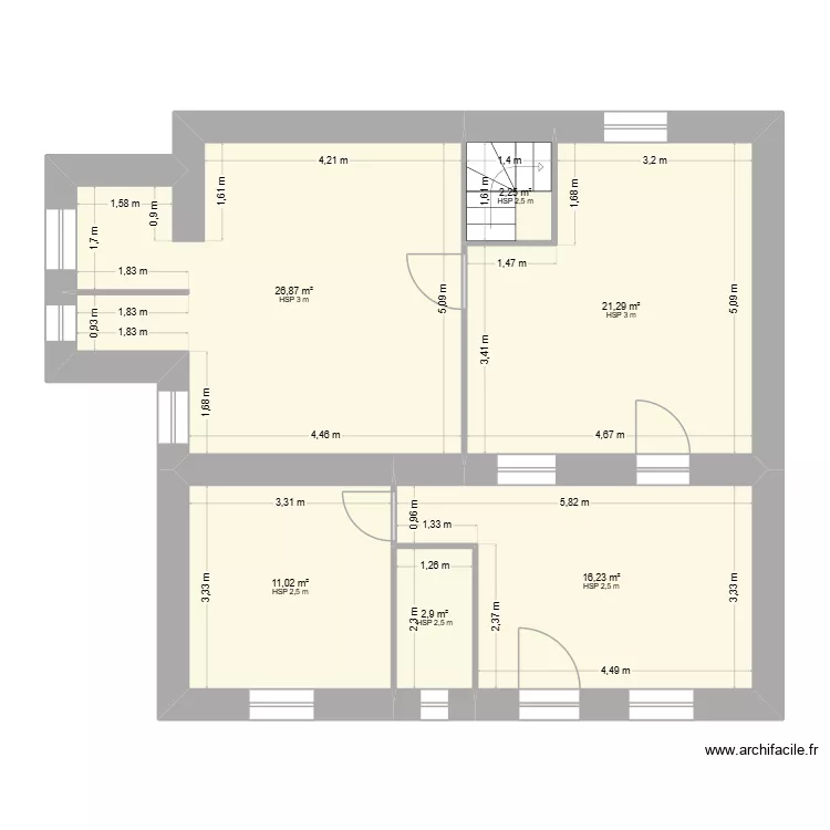 RDC Actuelle. Plan de 6  et 81 m²