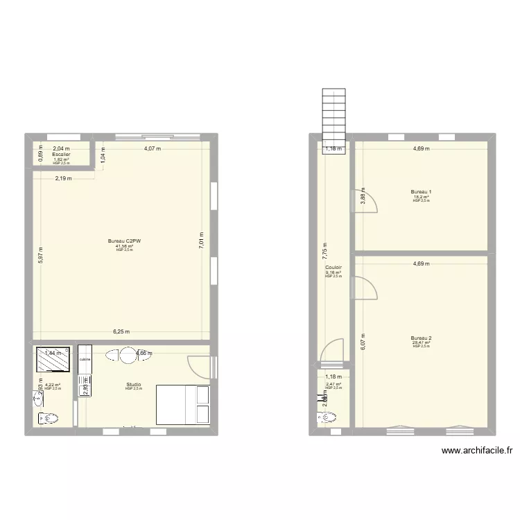 Projet Bureaux. Plan de 8  et 120 m²