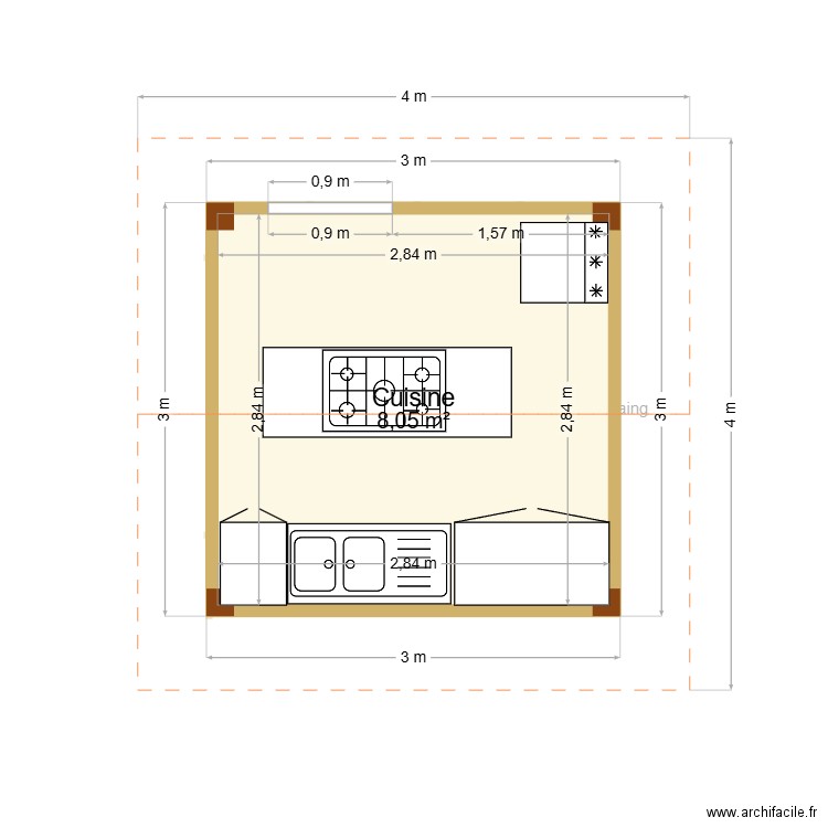 PALTON  CARBET CUISINE. Plan de 1 pièce et 8 m2