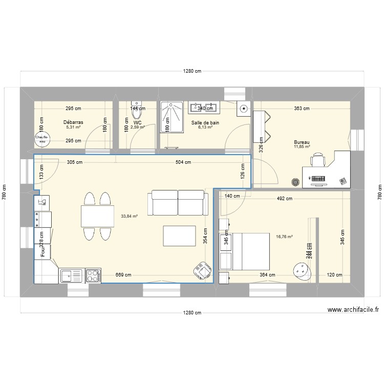 Projet Armelle Larroque. Plan de 6 pièces et 76 m2