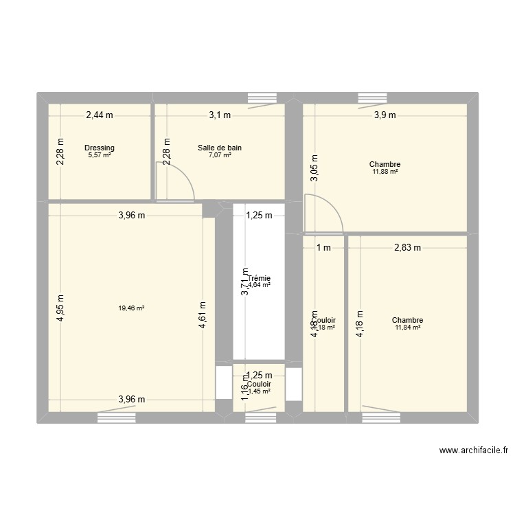 PLAN R+1. Plan de 8 pièces et 66 m2