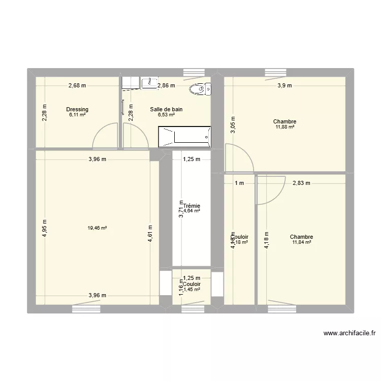 PLAN R+1. Plan de 8 pièces et 66 m²