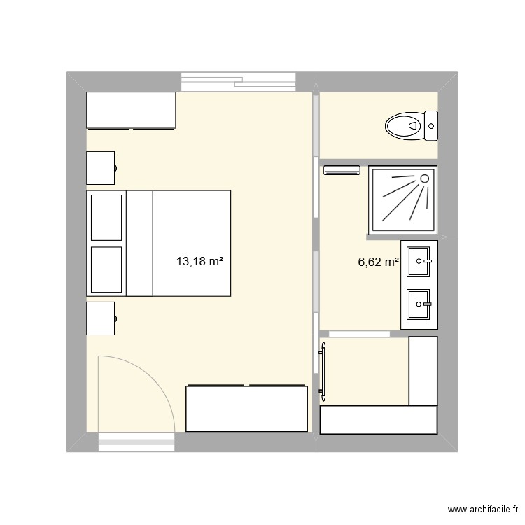 Chambre Rose. Plan de 2 pièces et 20 m2