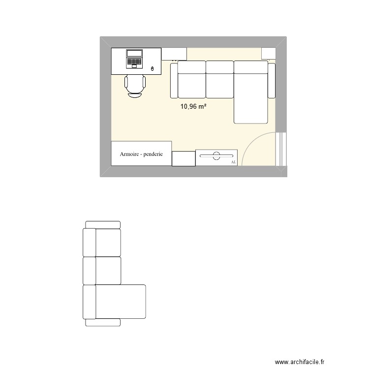 chambre 3. Plan de 1 pièce et 11 m2