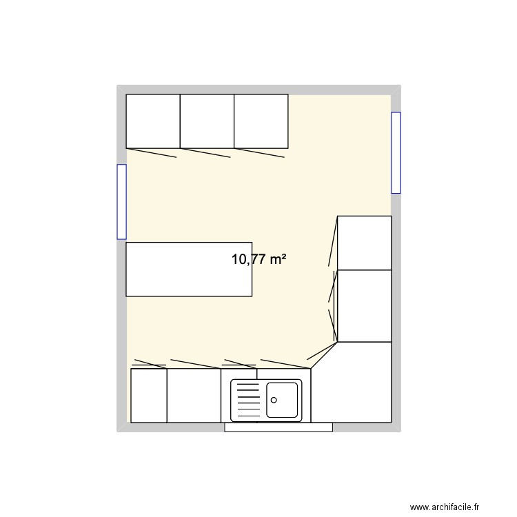 cuisine. Plan de 1 pièce et 11 m2
