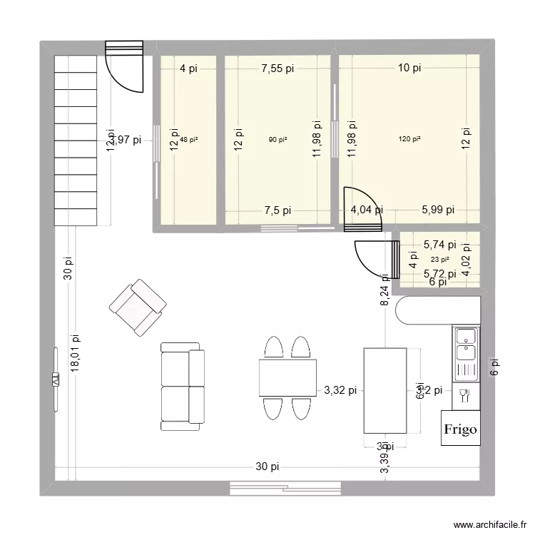 Plan maison 32X32. Plan de 4  et 26 m²