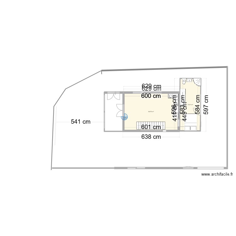 ExtentionStudio26. Plan de 3 pièces et 64 m2