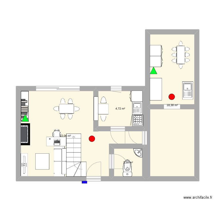 G.P flash. Plan de 4 pièces et 48 m2
