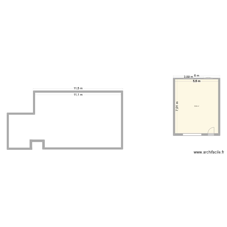 Garage Hugo. Plan de 1 pièce et 39 m2