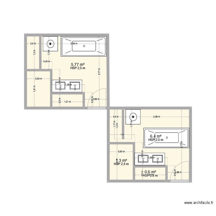 sdb. Plan de 7 pièces et 17 m2