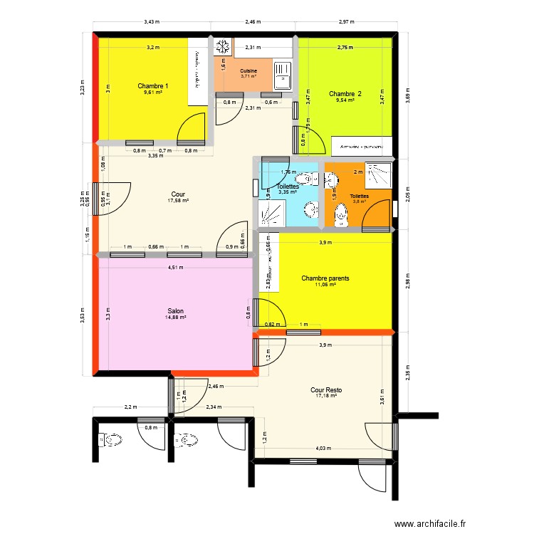 Papis. Plan de 9 pièces et 91 m2