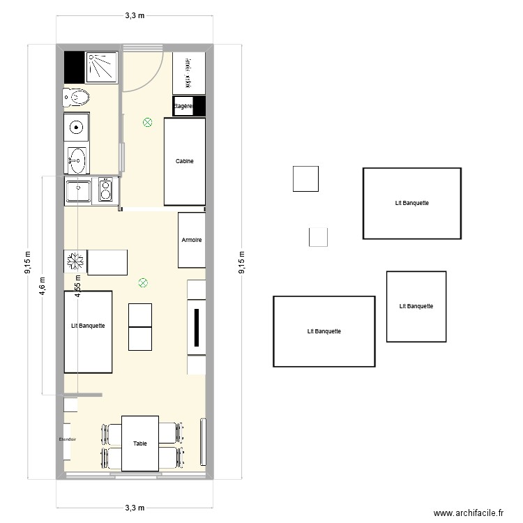 Carnon Omahas 2 Six. Plan de 2 pièces et 26 m2