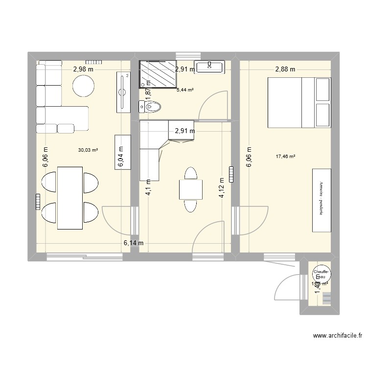 projet. Plan de 4 pièces et 54 m2