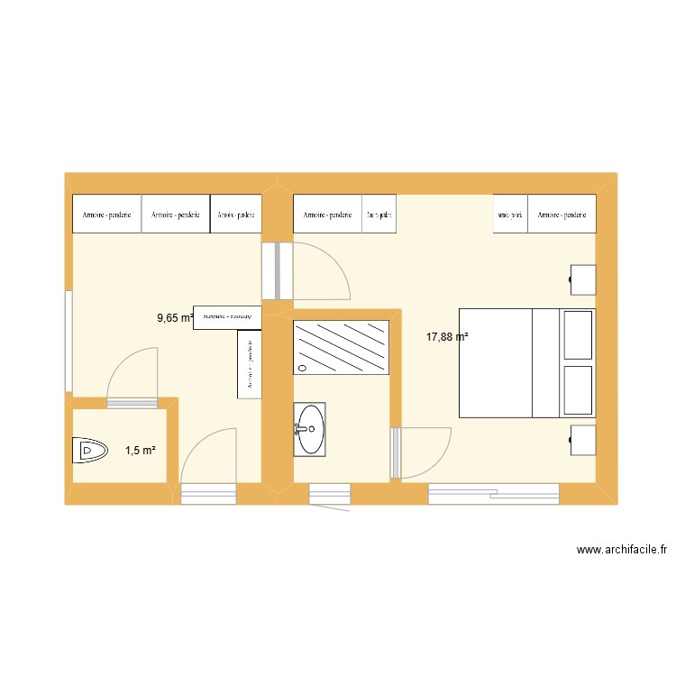 Extension 2. Plan de 3 pièces et 29 m2