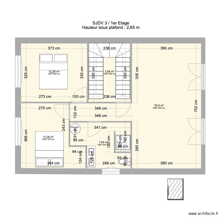 SJDV3 1 etage V1. Plan de 5 pièces et 70 m2