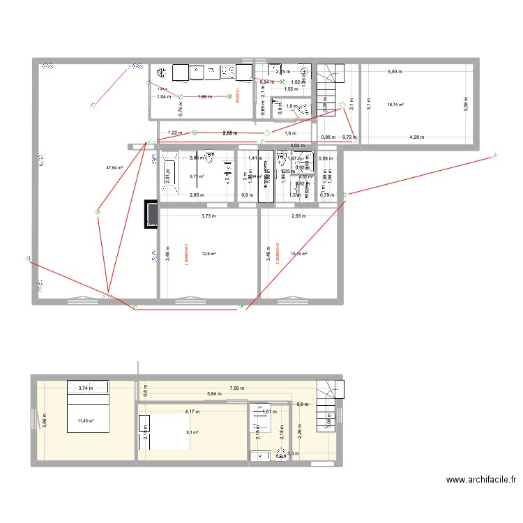 projet sdb roc. Plan de 13 pièces et 145 m2