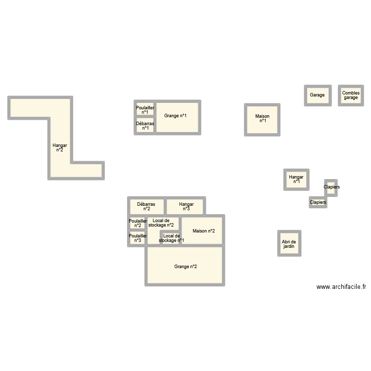 denizot dependances. Plan de 19 pièces et 173 m2