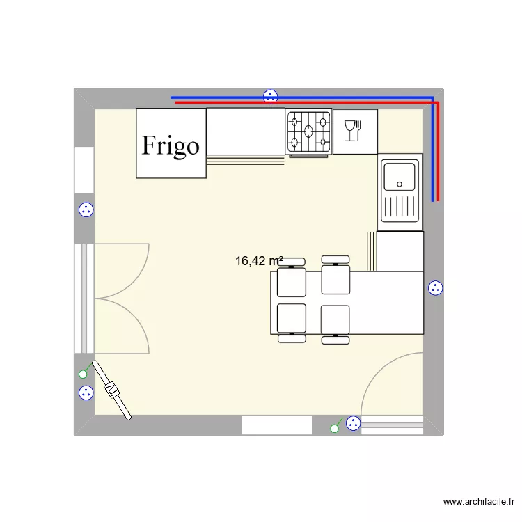 cuisine. Plan de 1  et 16 m²