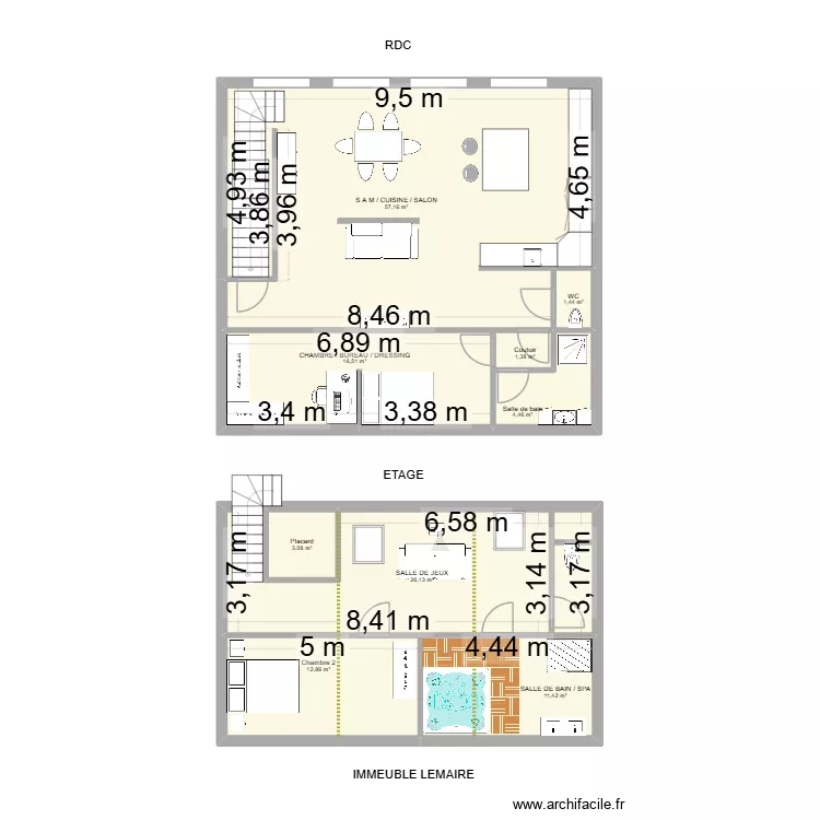 APPARTEMENT LEMAIRE. Plan de 9  et 134 m²
