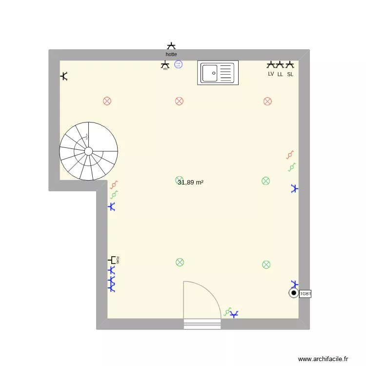 KevinBram1Rdc. Plan de 1  et 32 m²