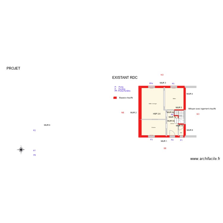 REVOL_ Existant. Plan de 14 pièces et 91 m2