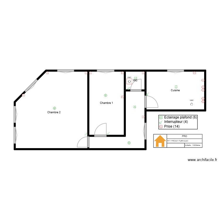 Moulouna R+1 PRO ELEC. Plan de 5 pièces et 52 m2