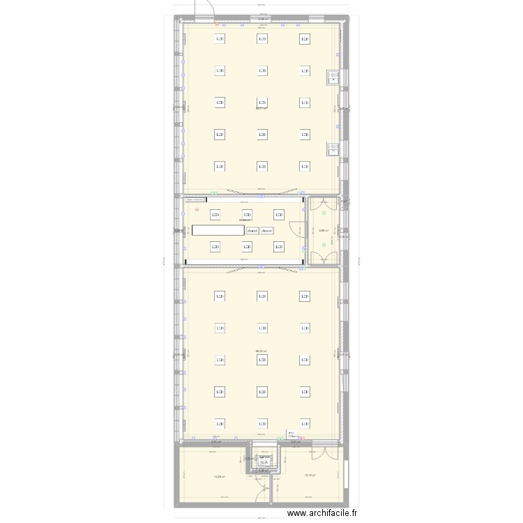 Laboratoires après travaux. Plan de 19 pièces et 234 m2