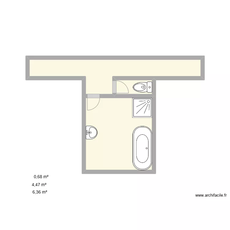 Salle de bain + WC. Plan de 3 pièces et 12 m²