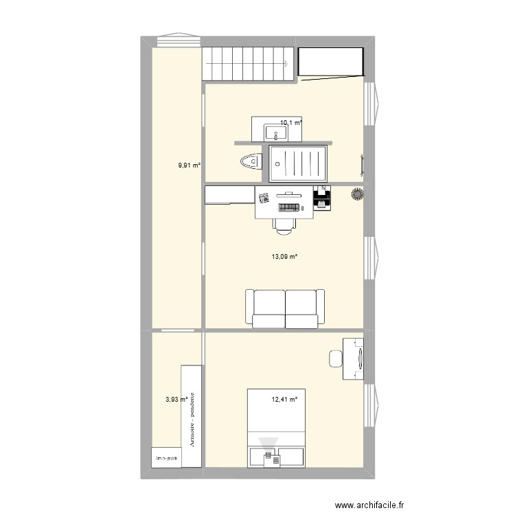 ETAGE. Plan de 5 pièces et 49 m2