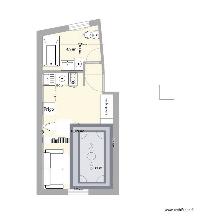 STUDIO BRUNET v2. Plan de 2 pièces et 21 m2