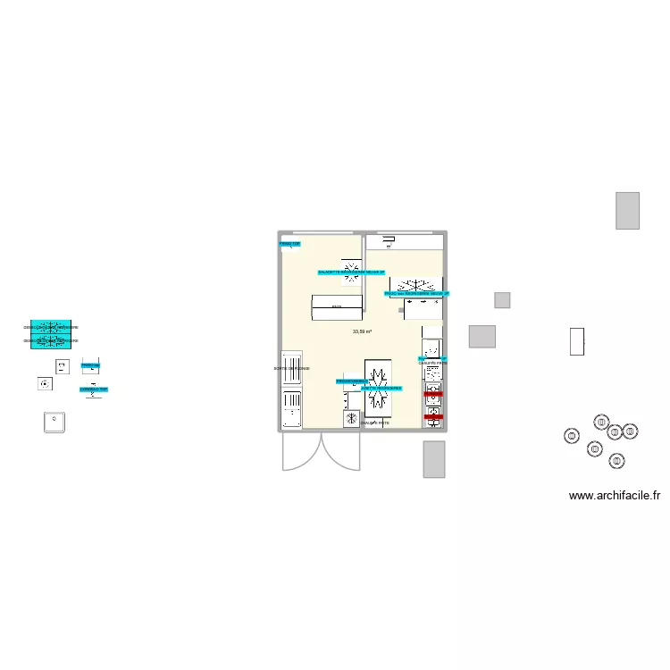 Plan Cuisine guinguetteV2. Plan de 1 et 34 m² Plan Cuisine guinguetteV2. Plan de 1 et 34 m²