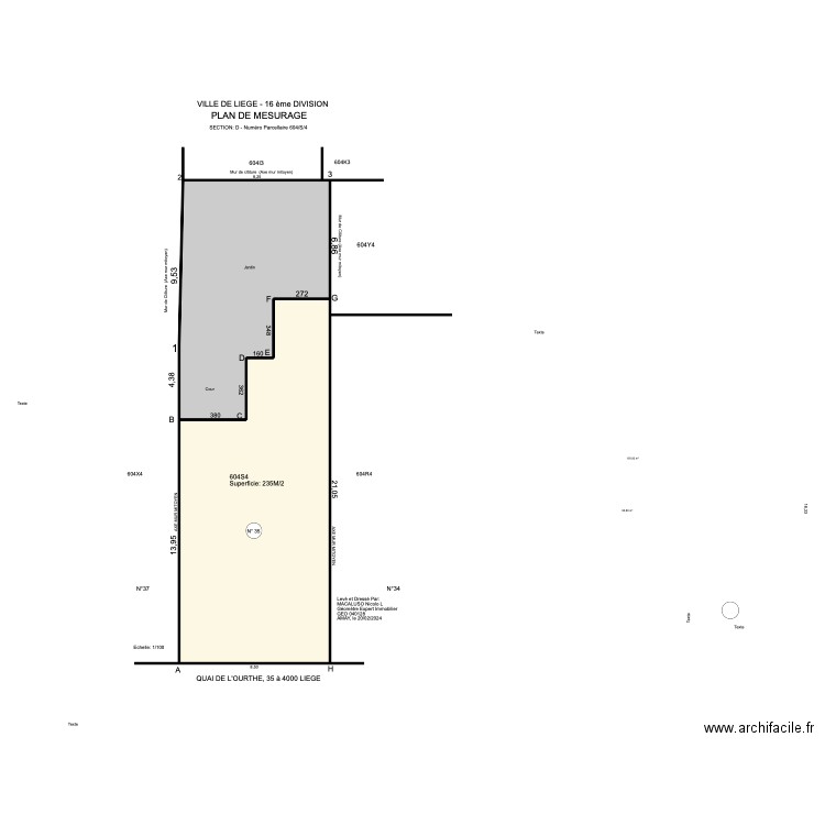 plan quai de l’Ourthe. Plan de 2 pièces et 242 m2